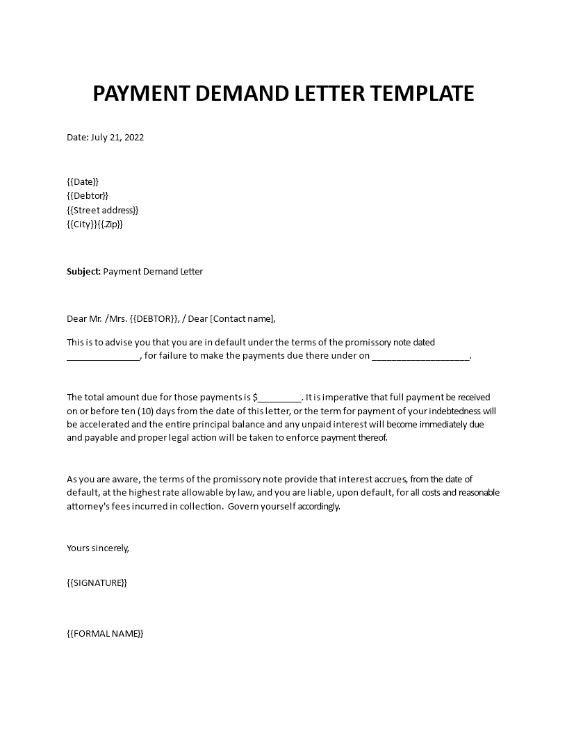 payment demand letter template template
