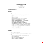 Client Information List Template example document template