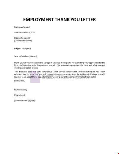 Employment Thank You Letter