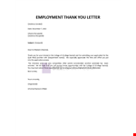 Employment Thank You Letter example document template 