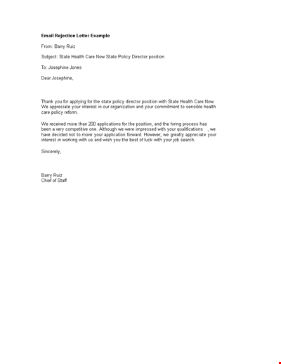 Email Rejection Letter Example