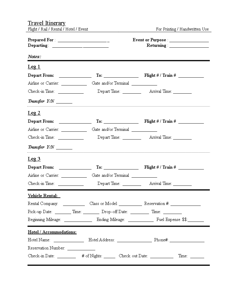 travel itinerary template