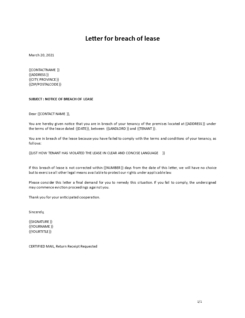 Break Lease Letter Template