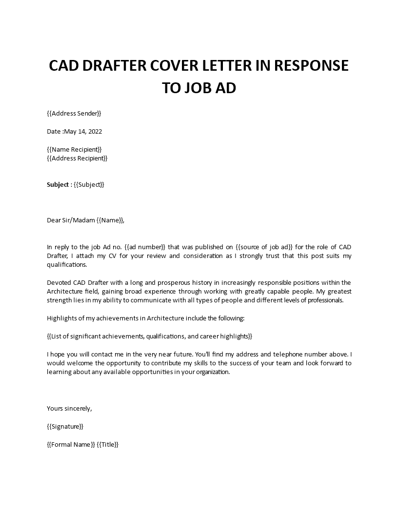 cad drafter cover letter template