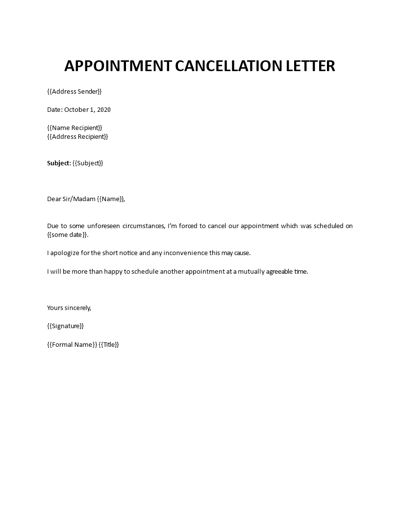 appointment cancelled letter Main Image appointment cancelled letter
