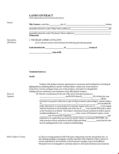 Free Printable Land Contract Form - Create a Contract for Purchaser and Seller