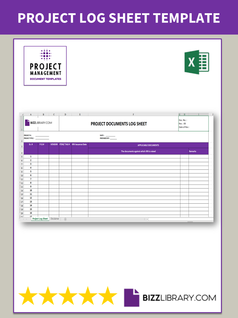 project documents log sheet template
