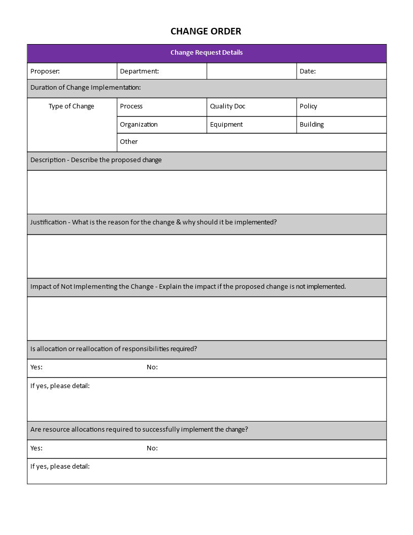 change order template Main Image change order template