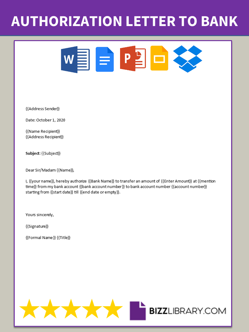 how to write authorization letter to bank template