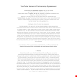 Sample Partnership Agreement Template for Content Creators on YouTube Network example document template