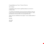 Congratulations on Your Years of Service - Recognition Letter example document template