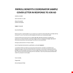 Payroll Benefits Coordinator cover letter example document template