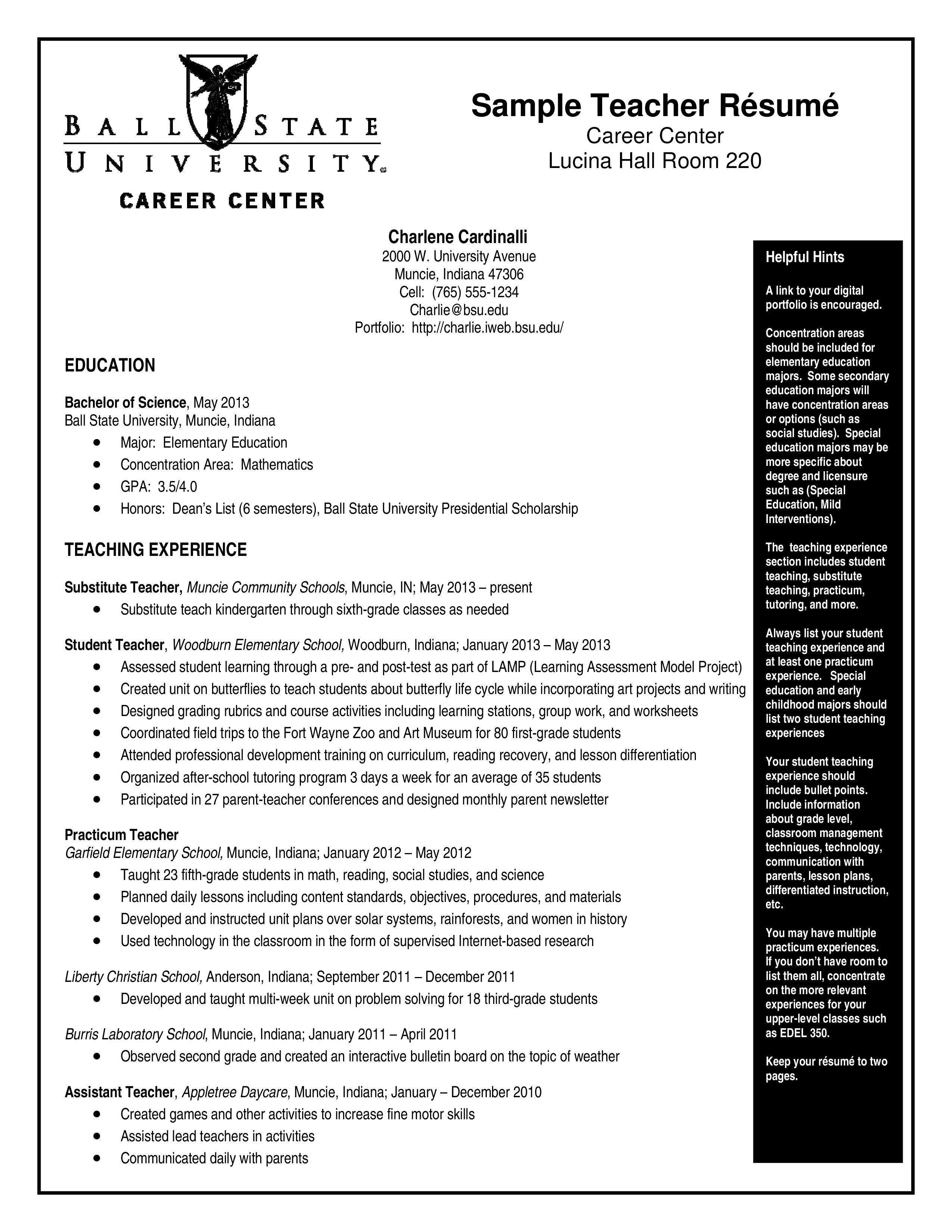 Teacher Resume Sample Pdf