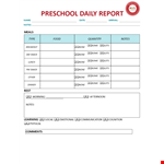 Preschool Daily Sheet | Notes | Snack example document template