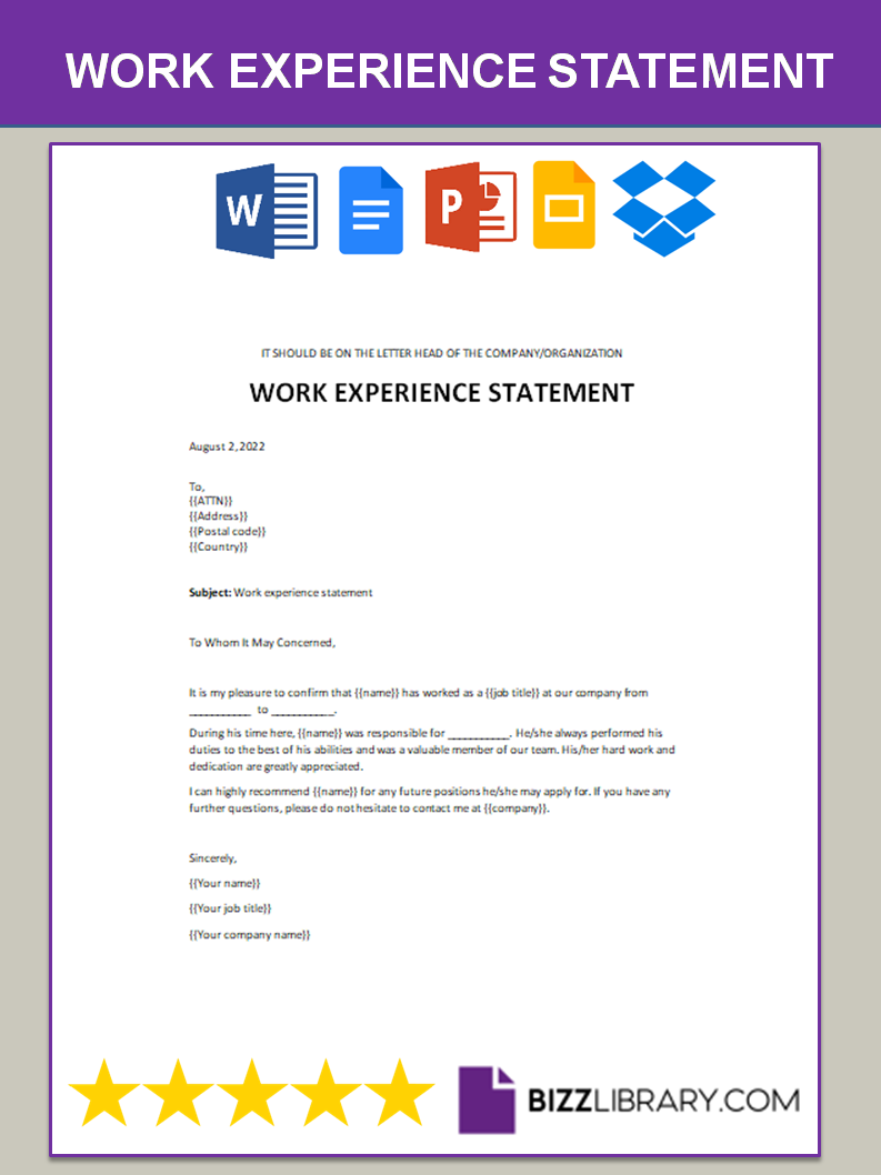 work experience statement template