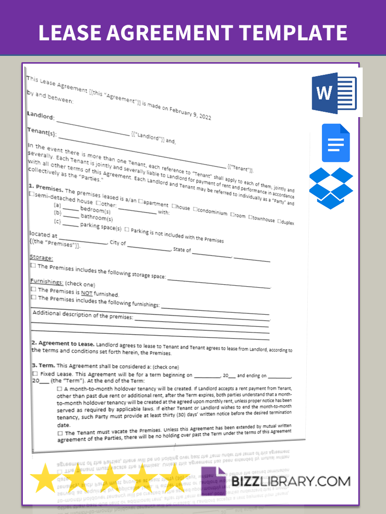 blank lease agreement template template