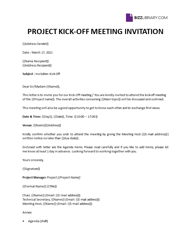 kick off meeting invitation email template template