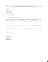 Thank You Letter To Teacher From Parent