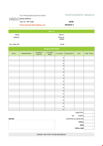 Photography Sales Receipt Template - Efficient & Professional