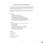 Behavioral Health Nurse Job Description  example document template