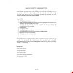 Health Inspector Job Description example document template