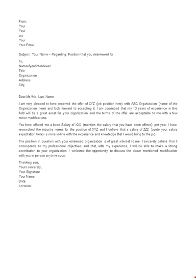 Salary Negotiation Counter Offer Letter Template
