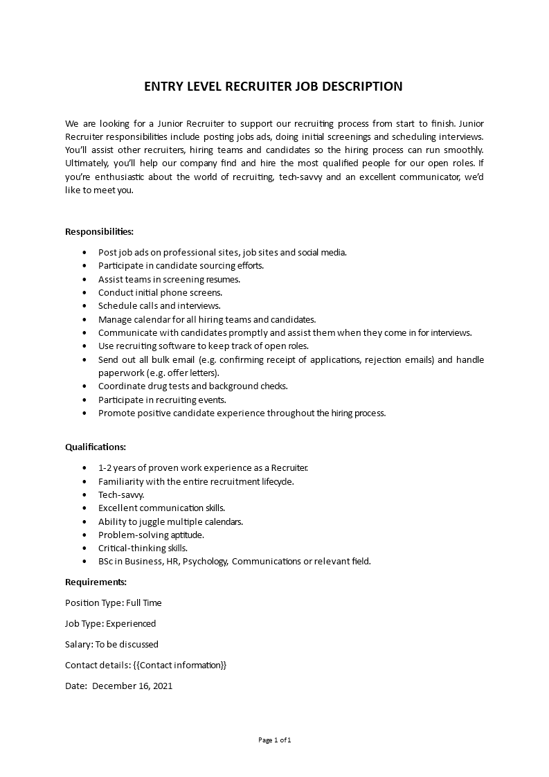 recruitment professional job description Main Image recruitment professional job description