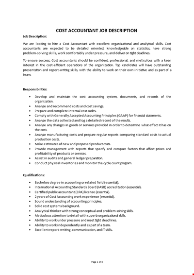 Cost Accountant Job Description