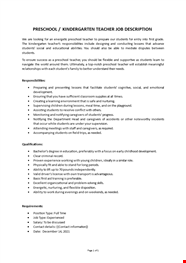 Preschool Teacher Job Description