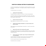 Minutes Of General Meeting Of Shareholders Template example document template