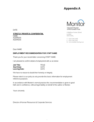 Free Manager Recommendation Letter Template for Employment | [Company Name]