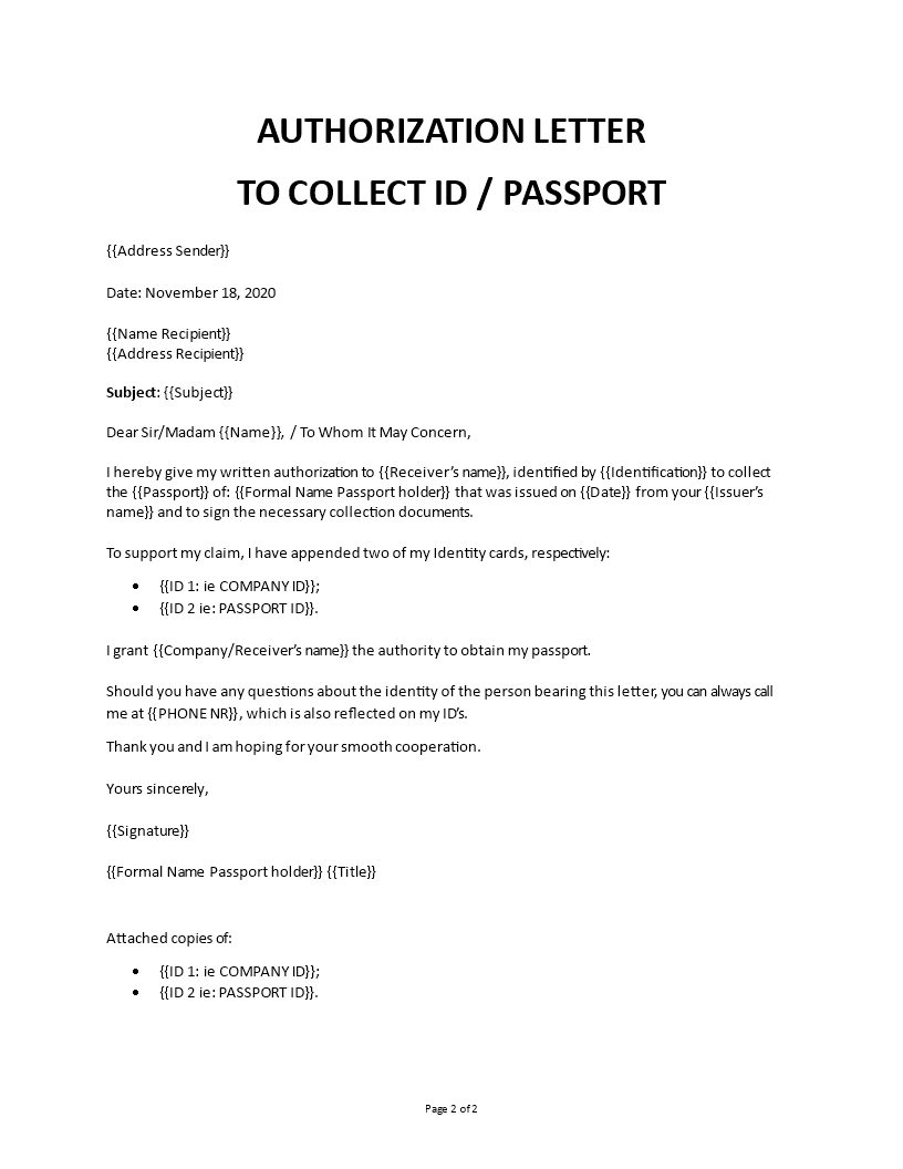 Authorization Letter To Collect Passport