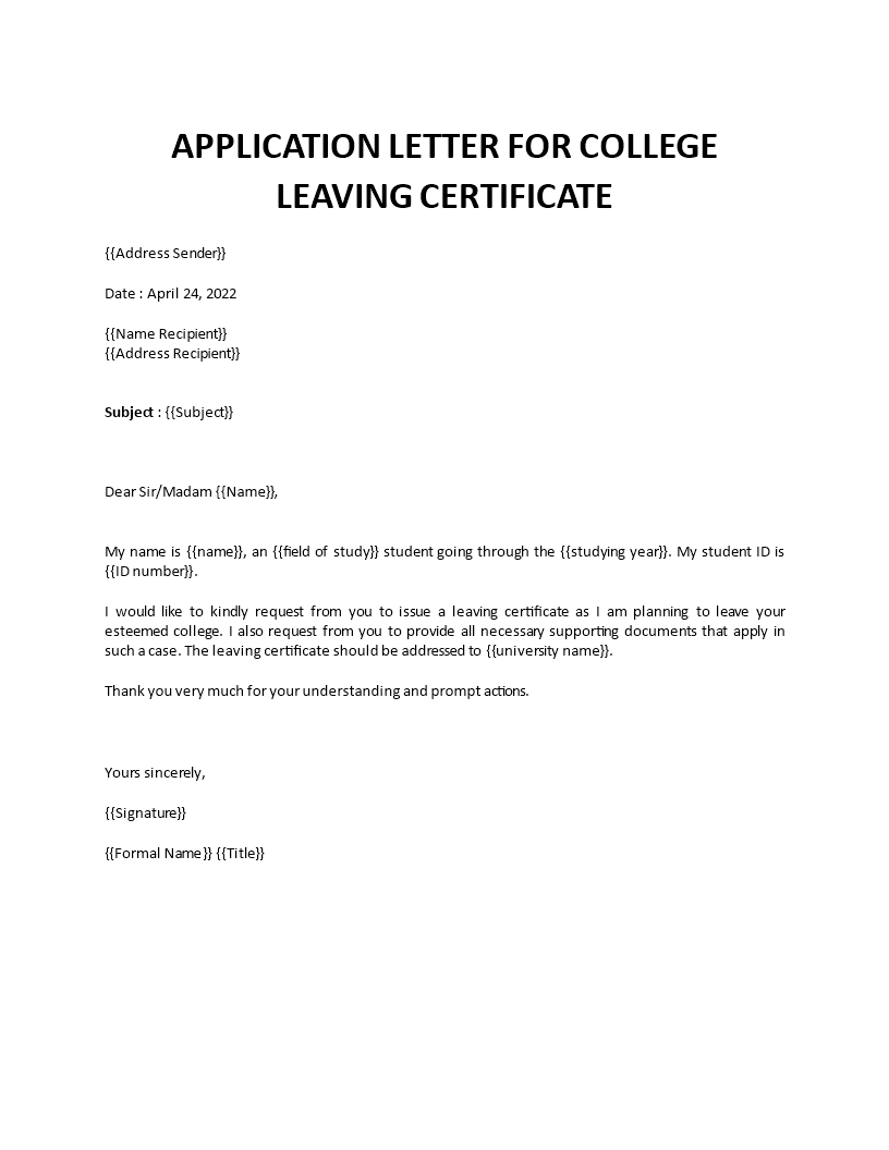 how to write application letter for duplicate leaving certificate