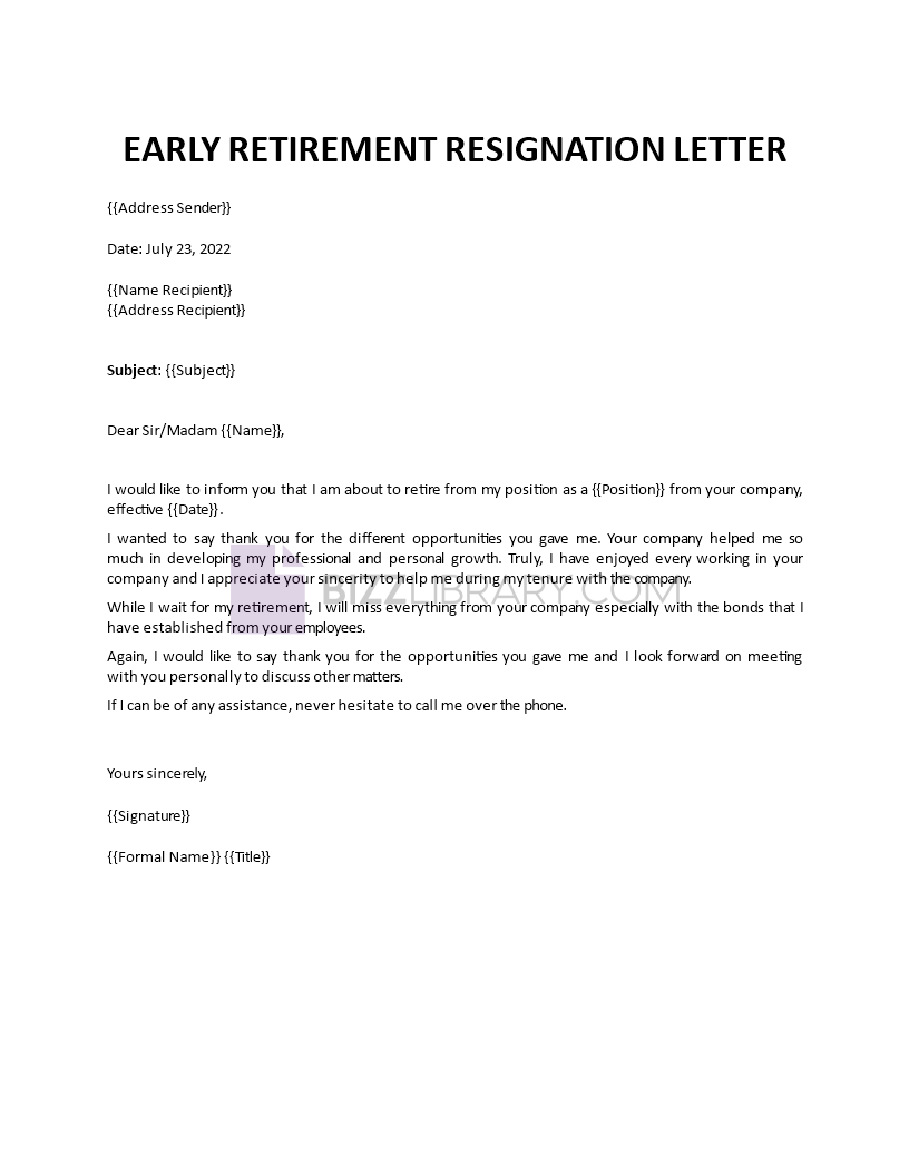 retirement resignation  letter