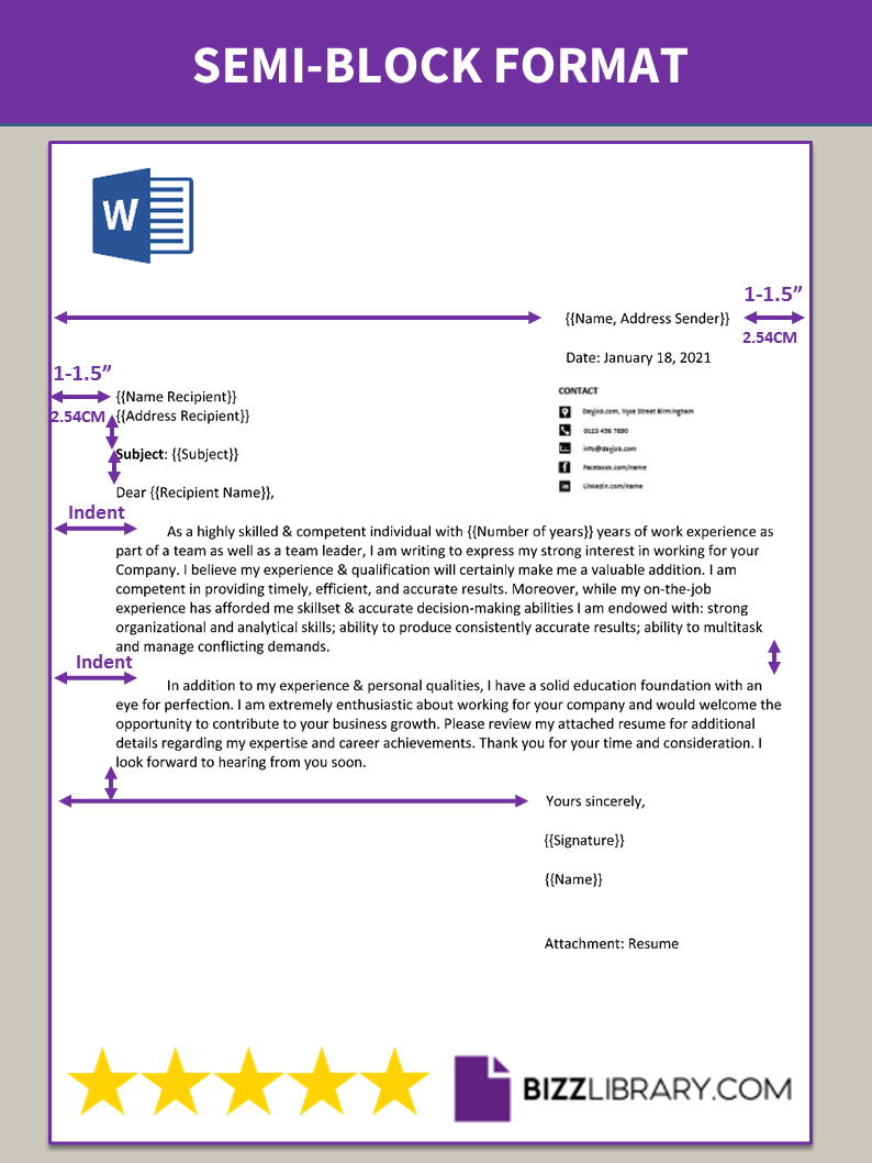 semi block format letter template example