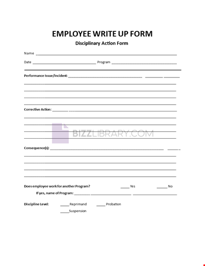 Employee Write Up Form Template