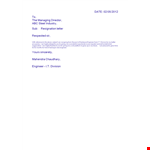 Resignation Letter Format For Engineer example document template
