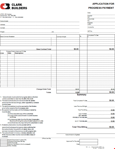 Application for Progress Payment