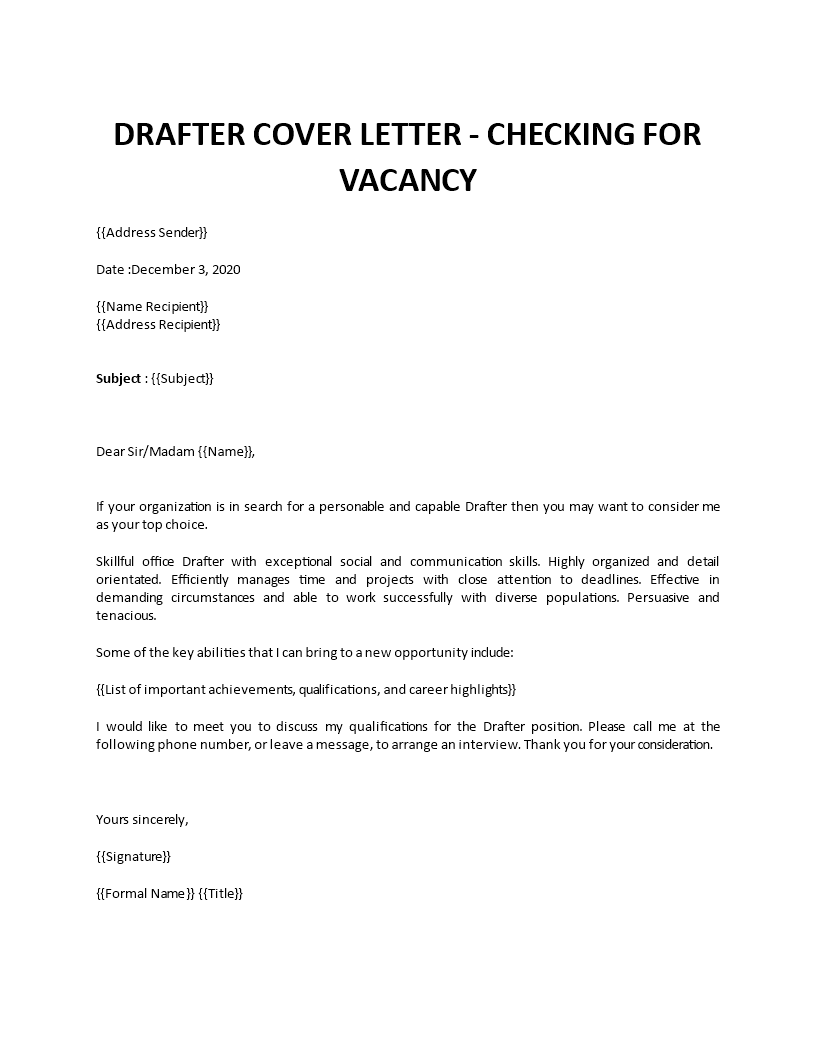 drafter cover letter template
