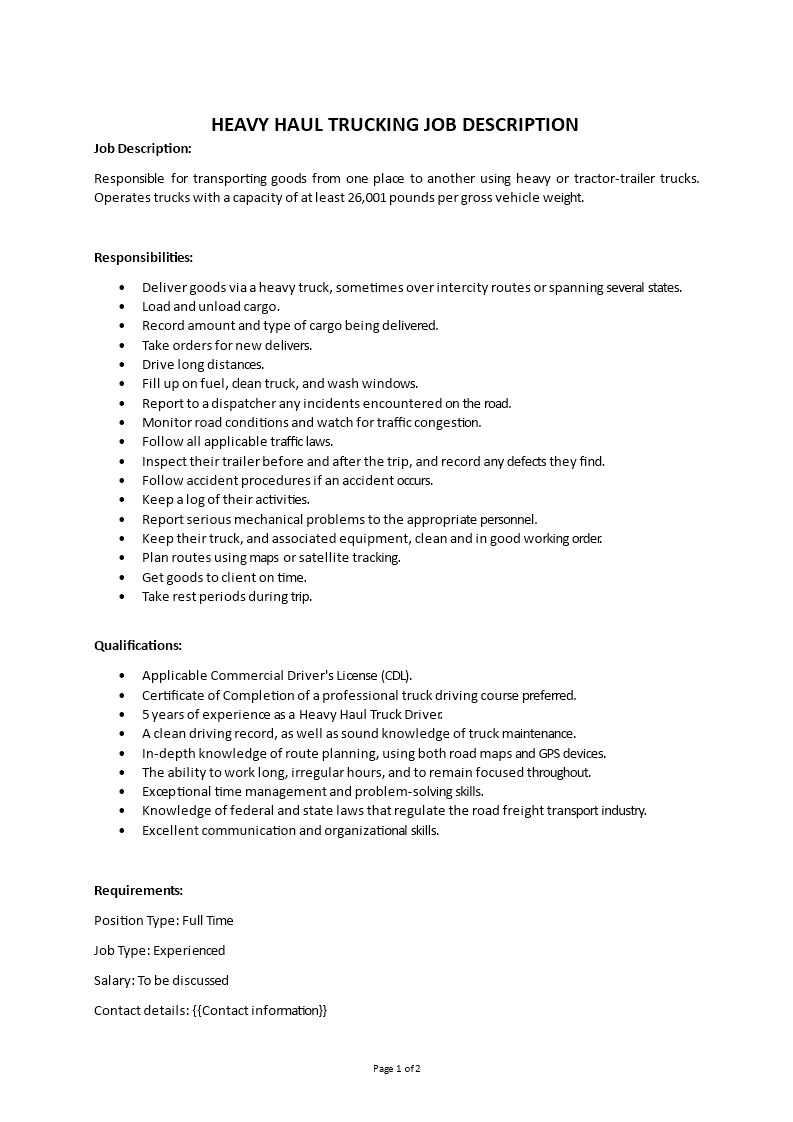 heavy haul trucking job description Main Image heavy haul trucking job description