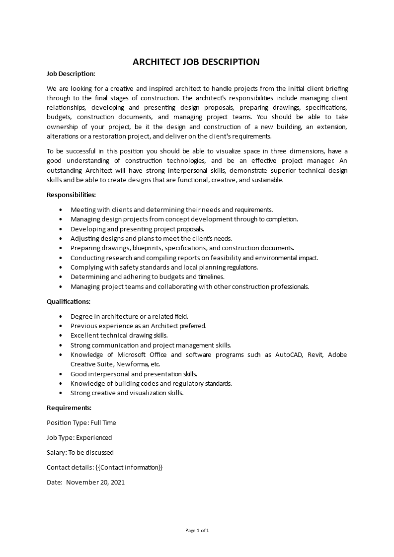 architect job description Main Image architect job description template
