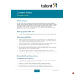 Content Editor Job Details example document template