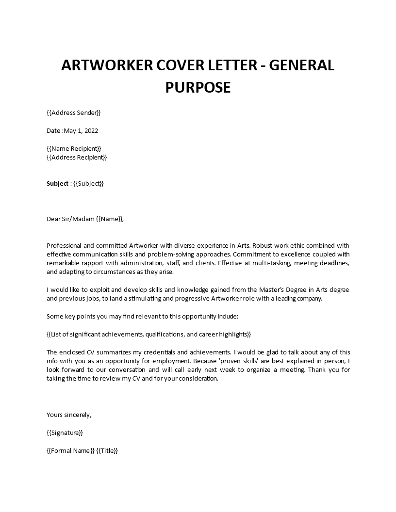 art worker cover letter