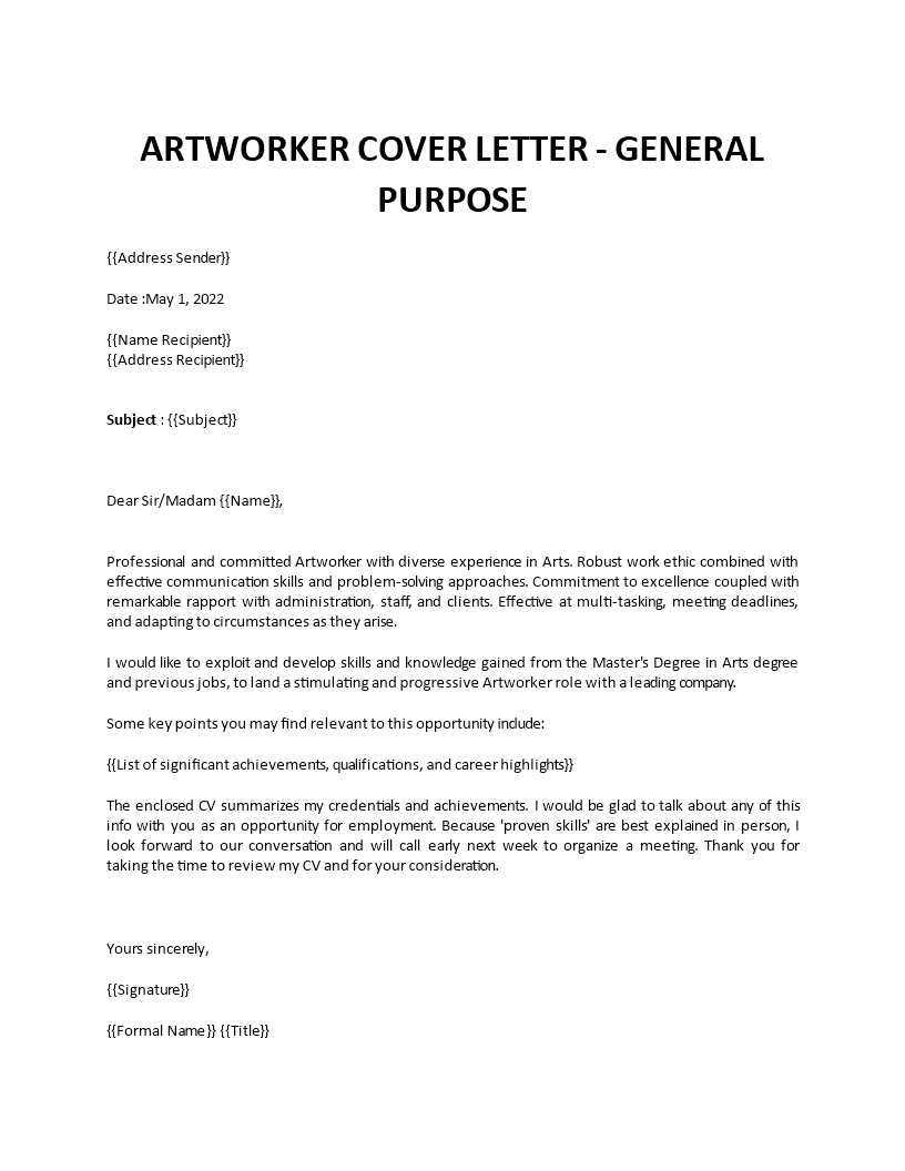 art worker cover letter Main Image art worker cover letter