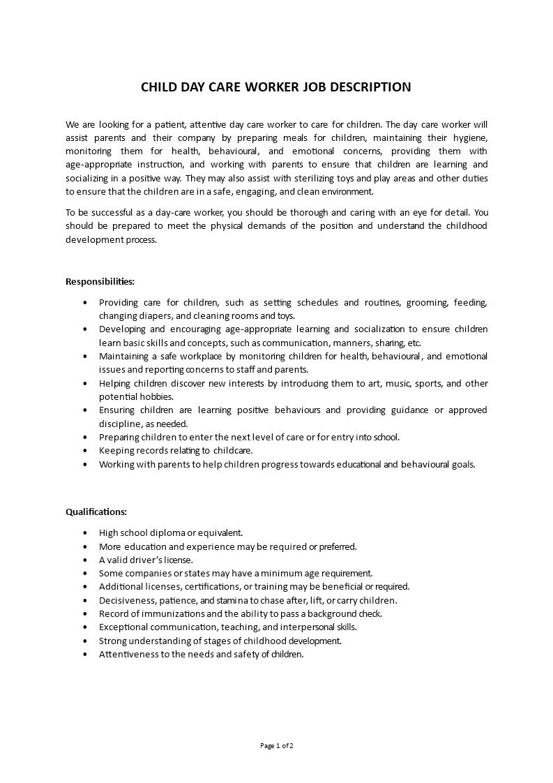 child care job description Main Image child care job description