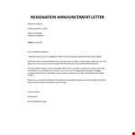 Resignation announcement letter example document template