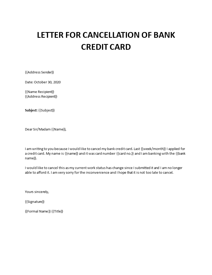 credit card cancellation letter