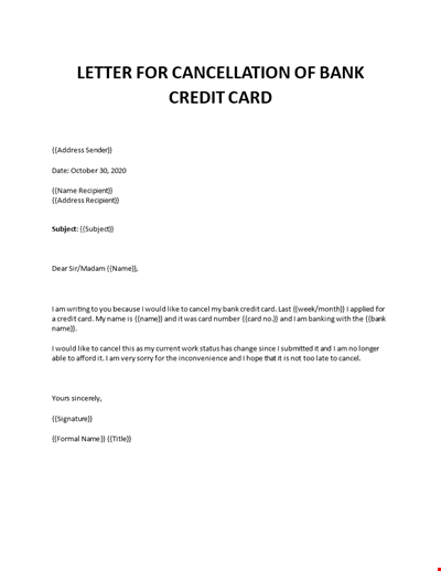 Credit Card Cancellation Letter