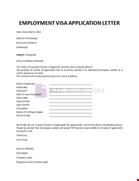Employment Visa Application Letter