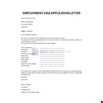 Employment Visa Application Letter example document template
